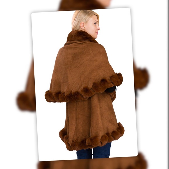 NEW COLOR! Luxurious WINTER Brown Plush Faux Fur Double Layer Cape - Picture 4 of 8